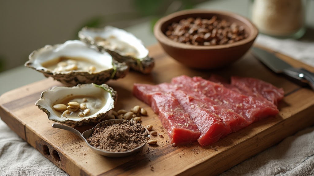 Alimenti ricchi di zinco su un tagliere