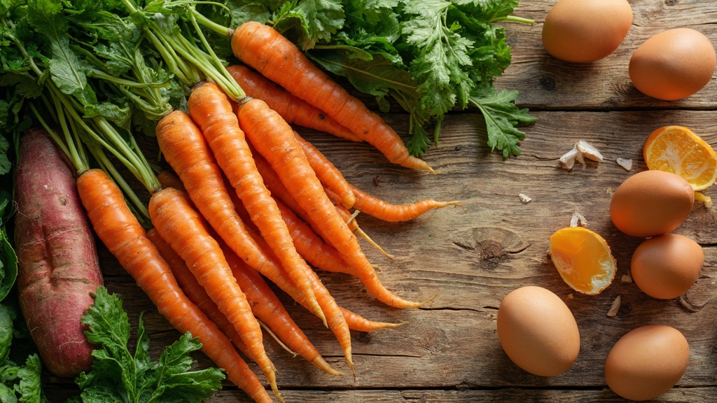 Alimenti ricchi di vitamina A su un tavolo